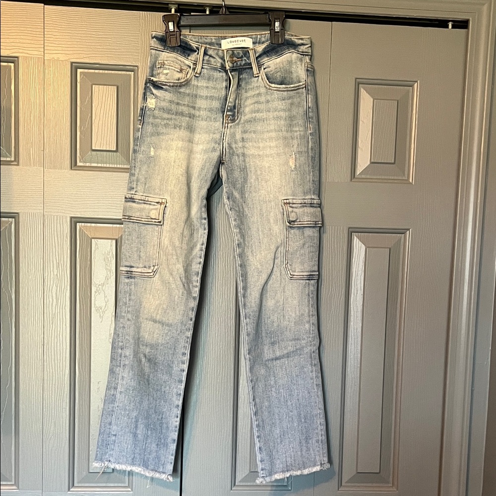 Light Wash Straight-Leg Cargo Jeans